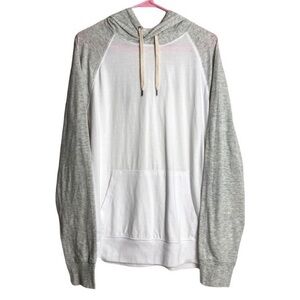 American Eagle Hoodie M White Gray Raglan Pullover Kangaroo Pocket Casual